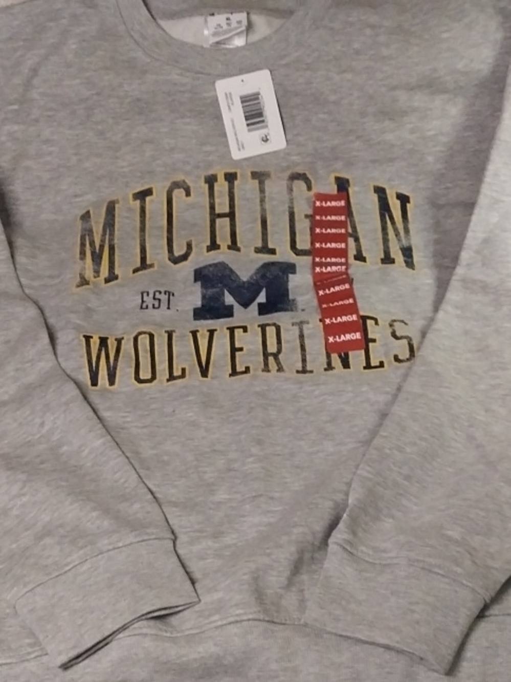 Champion Michigan Gray Crewneck Sweatshirt with Navy and Gold University Logo